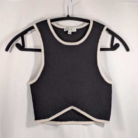 Hunter & Brown  Black White Ribbed  Cropped Tank Top Size Small - Picture 1 of 3